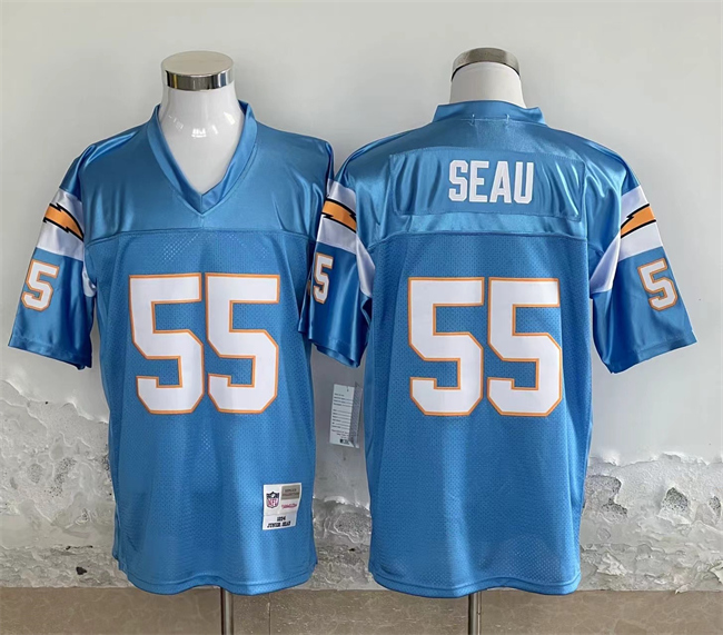 Men's Los Angeles Chargers #55 Junior Seau Blue Throwback Football Stitched Jersey